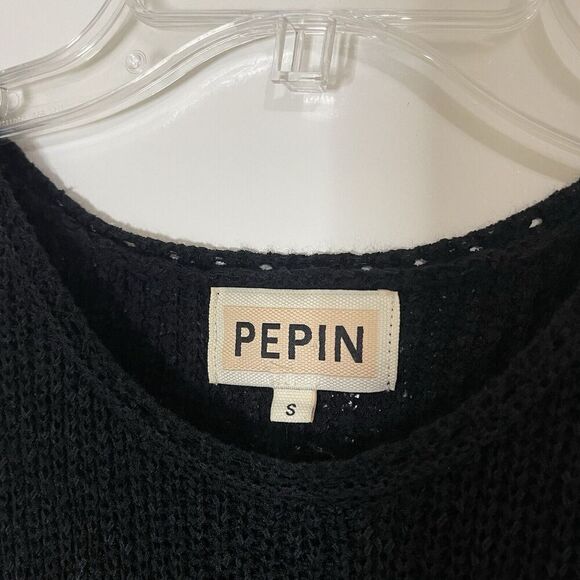 Anthropologie PEPIN black crochet fringe hem knit sweater tank size small - Picture 3 of 6